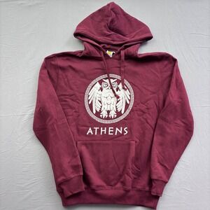 Lemon Collection Athens Greece Owl Graphic Hoodie Maroon Burgundy Mens‎ Large